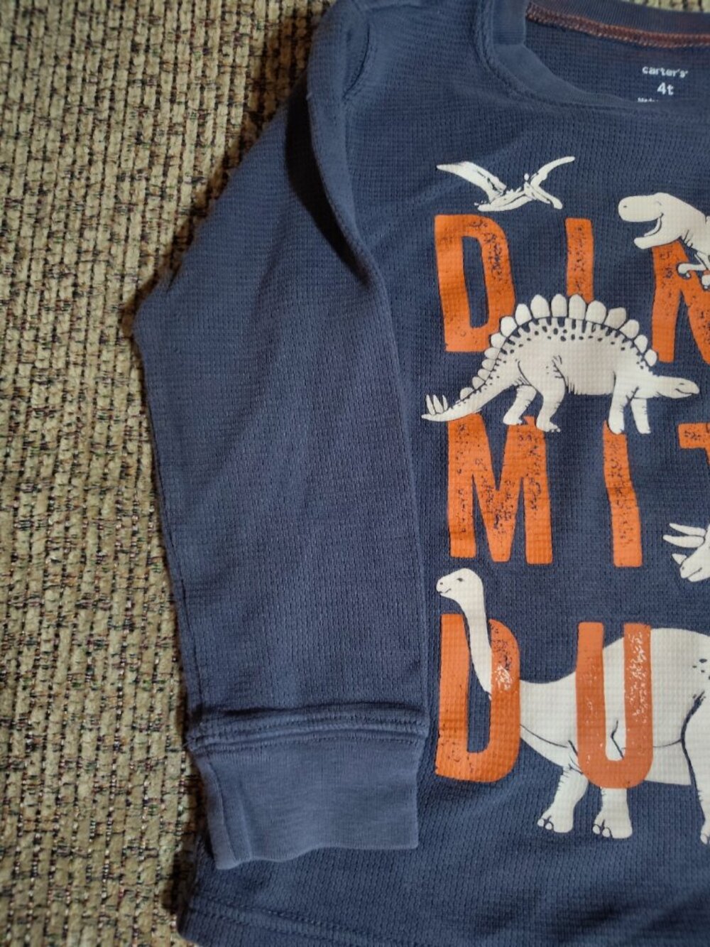 Carter's Boy's Long Sleeve "Dino-Mite Dude" Thermal Long Sleeve Navy (Size 4t) - Picture 2 of 5
